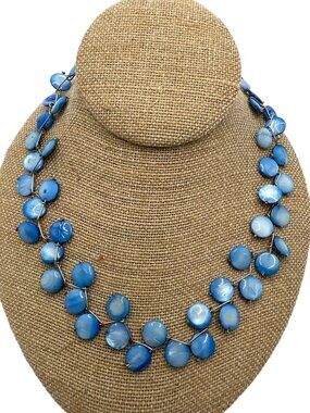 Whimsy Boho Chic Blue Shell Necklace Vine Style Silver Tone Spring Summer